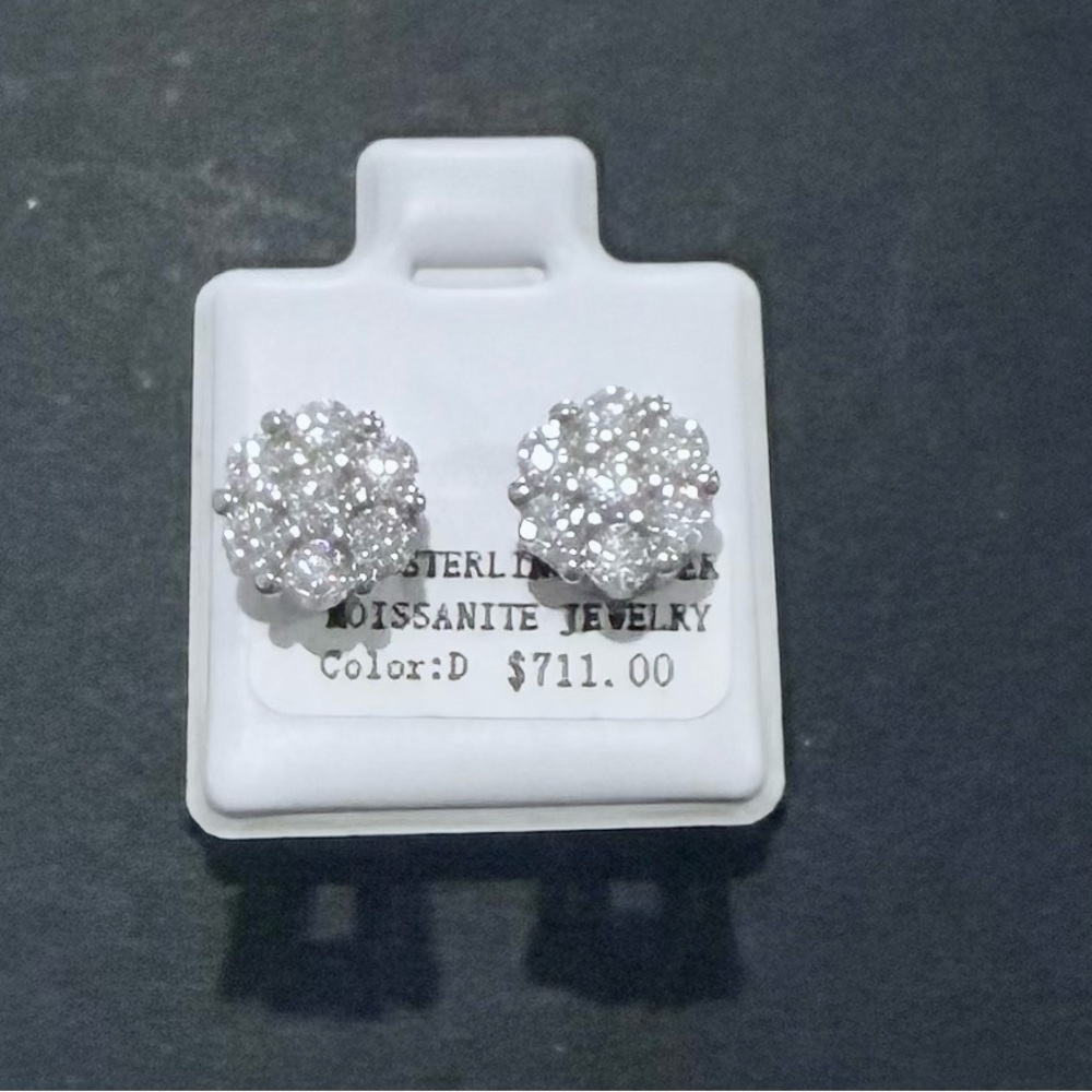 Moissanite Silver Stud Earrings - Picture 2 of 4